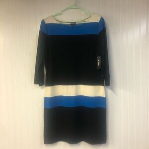 Allen B. Colorblock Dress with Blue and Black Stripes 3/4 Sleeve XL NWT